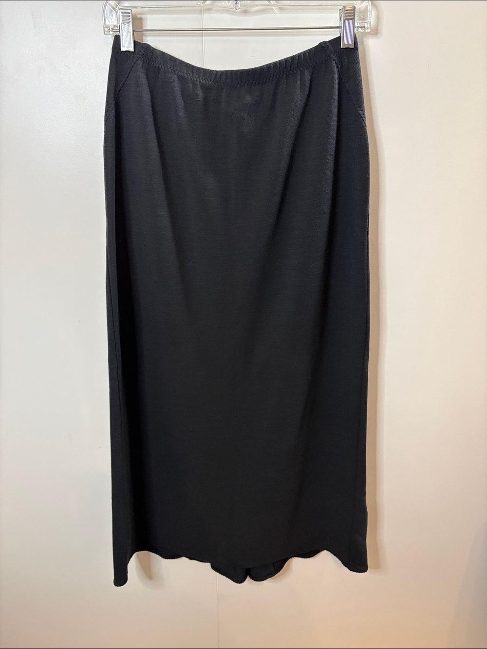 Eileen Fisher Black A-Line Wool Blend Midi Skirt with Back Detail & Pleat S